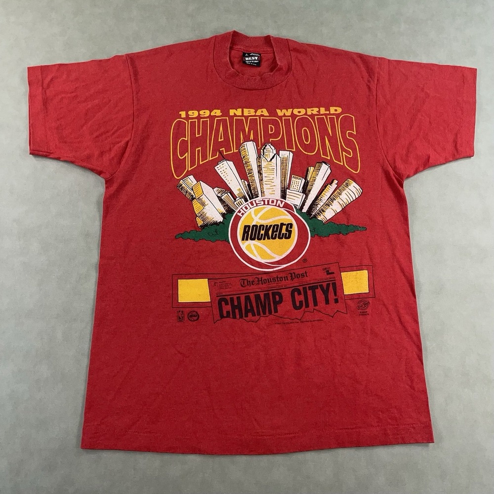 Vintage 1994 Houston Rockets NBA Finals Champions Graphic Red T-Shirt Mens Large